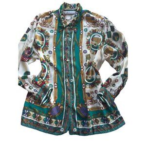 Vintage Daniel Duval Paris Multicolor Christmas Womens Blouse